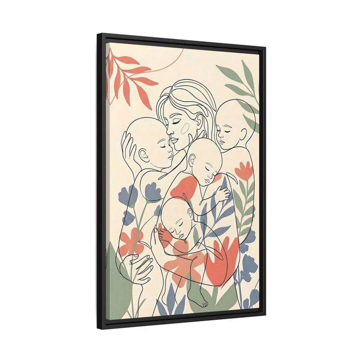 "Mother's Embrace" - Mother & Child Vertical Framed Canvas - Family Wall Art