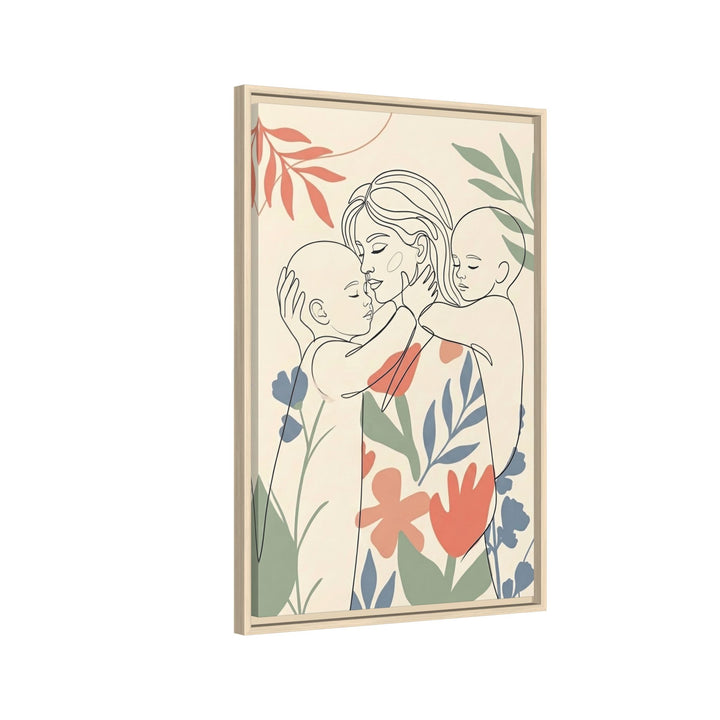 "Mother's Embrace" - Mother & Child Vertical Framed Canvas - Family Wall Art