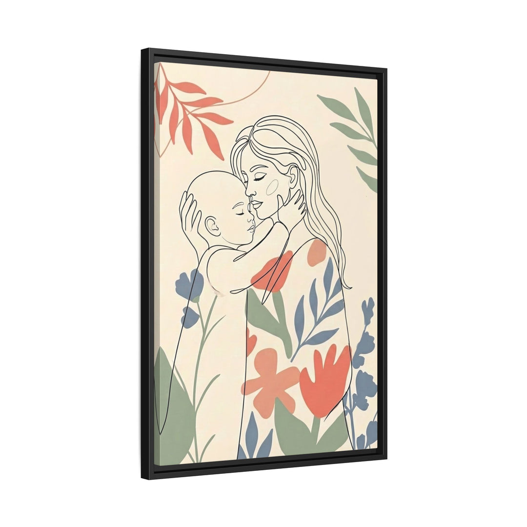 "Mother's Embrace" - Mother & Child Vertical Framed Canvas - Family Wall Art