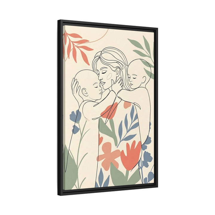 "Mother's Embrace" - Mother & Child Vertical Framed Canvas - Family Wall Art