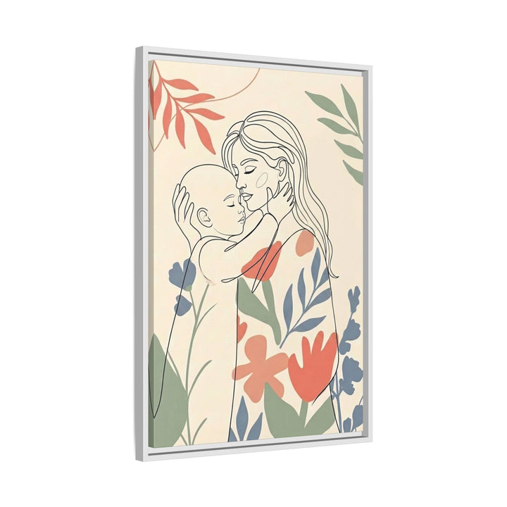 "Mother's Embrace" - Mother & Child Vertical Framed Canvas - Family Wall Art