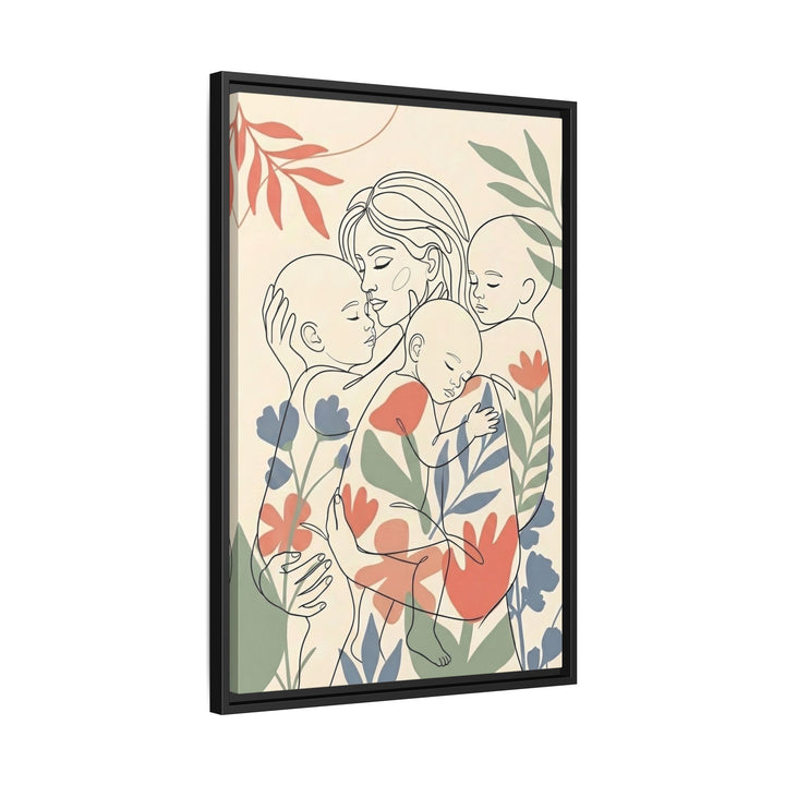 "Mother's Embrace" - Mother & Child Vertical Framed Canvas - Family Wall Art